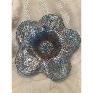 Vintage 50s Glass Bowl Petal Gold Specks LARGE 10 3/4 X 2" HEAVY THICK